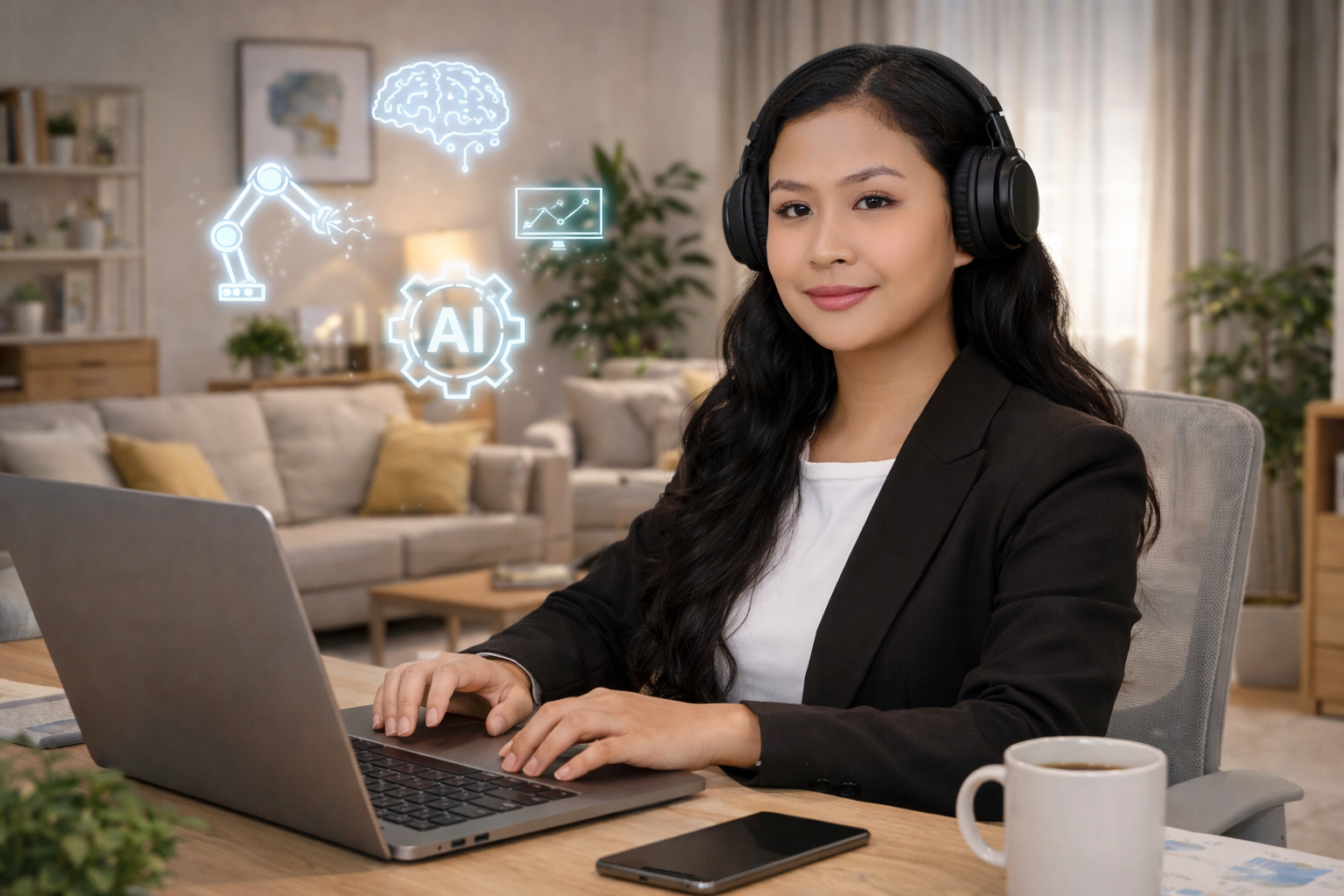 Two businesspeople in suits reviewing financial charts and using a calculator at a table.