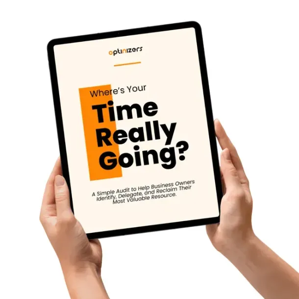 Hands holding a tablet displaying a guide titled 