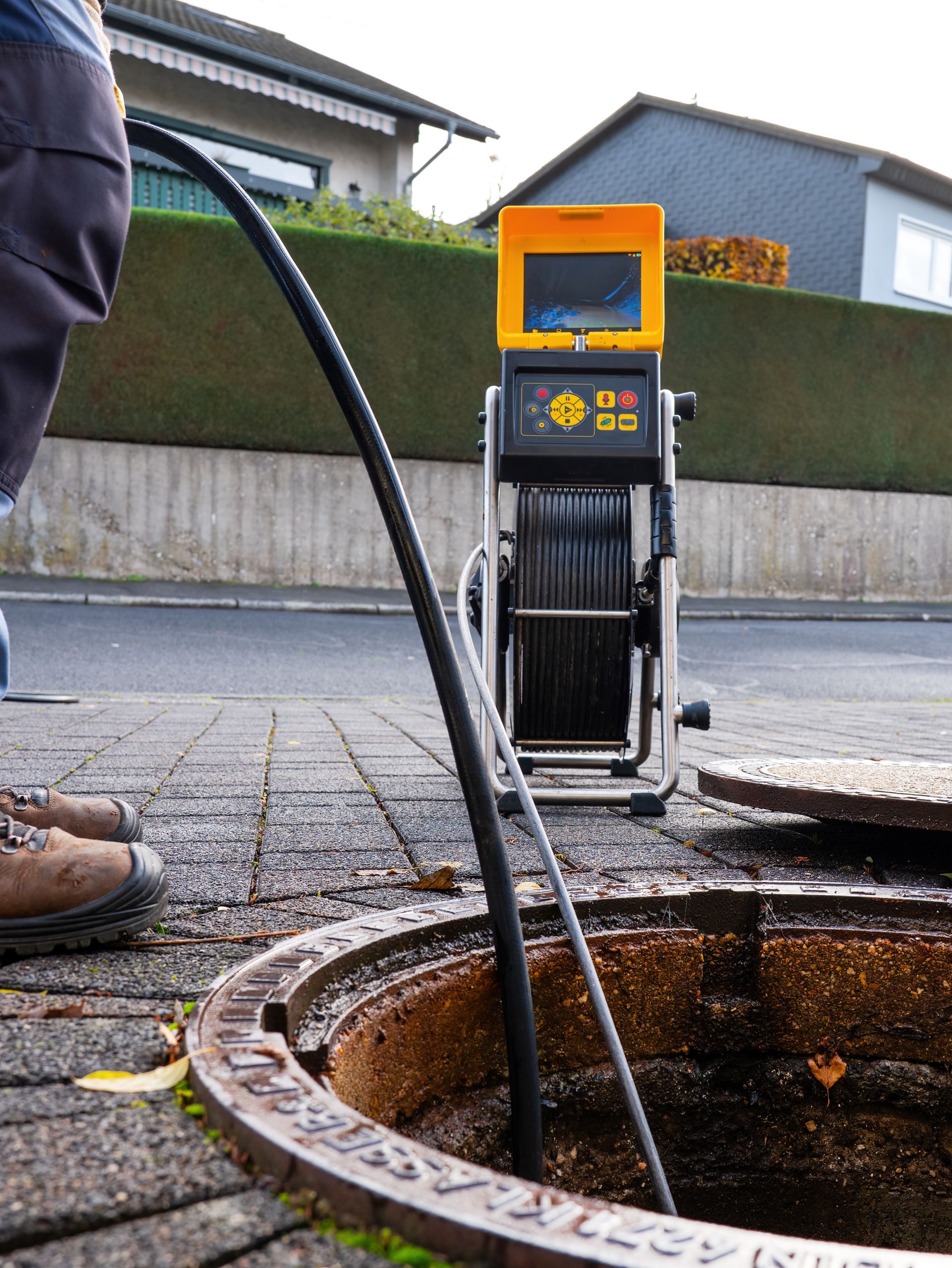 A manhole cover with a camera attached to it