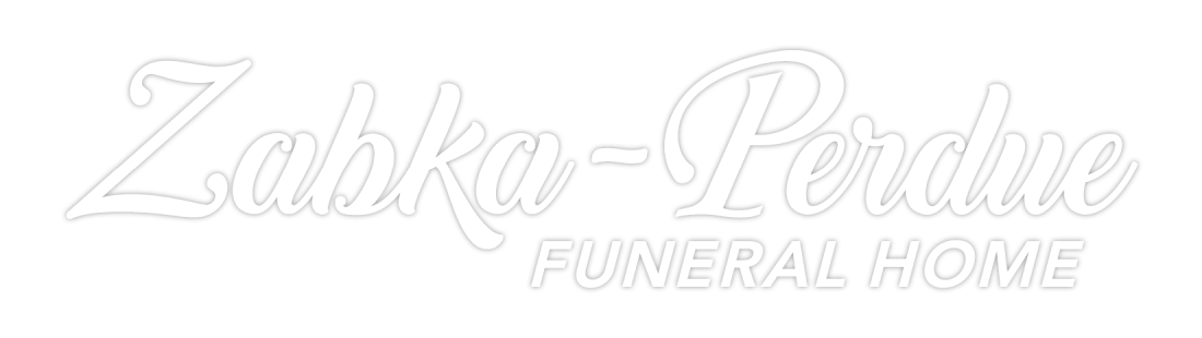 Logo of "Zahka-Perdue FUNERAL HOME" in white script.