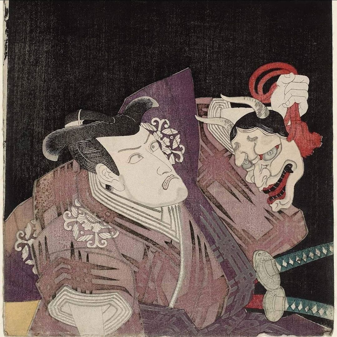 A painting of a man and a woman with swords