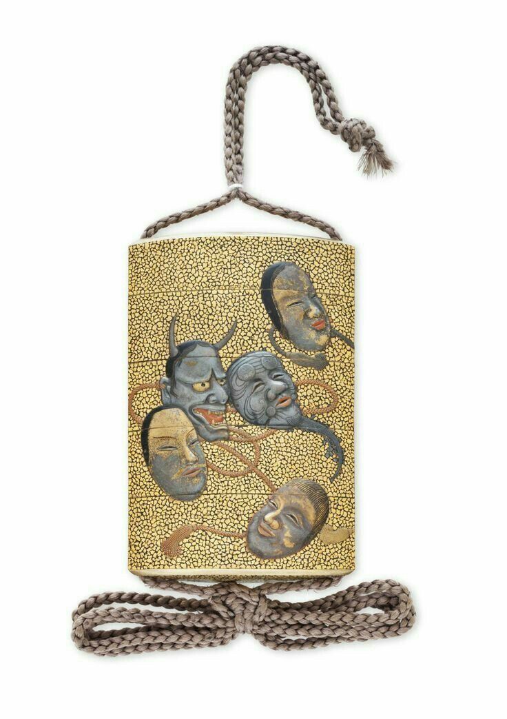 A painting of a group of faces on a gold background