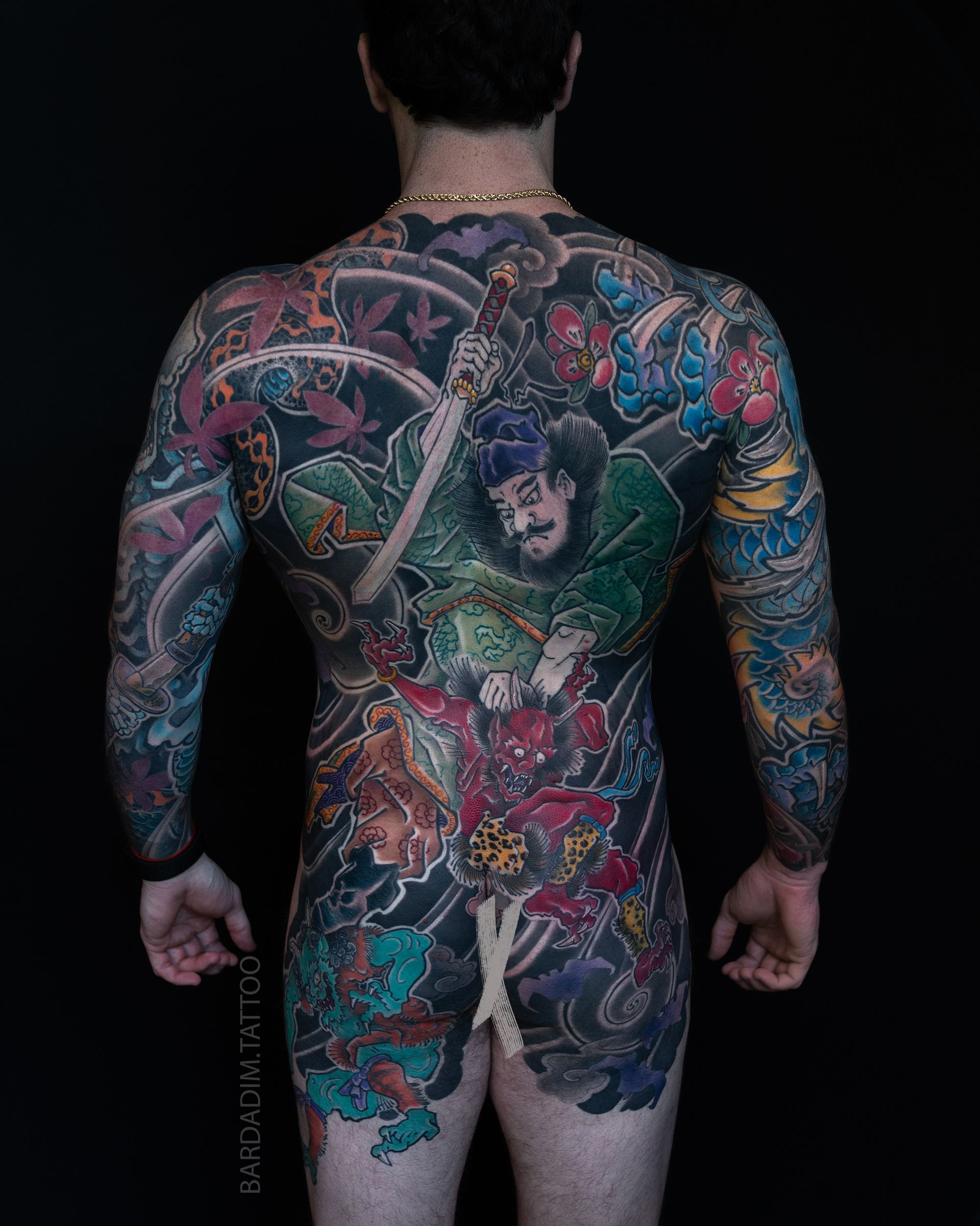 A full back Japanese tattoo of Shoki the Demon Queller by George Bardadim