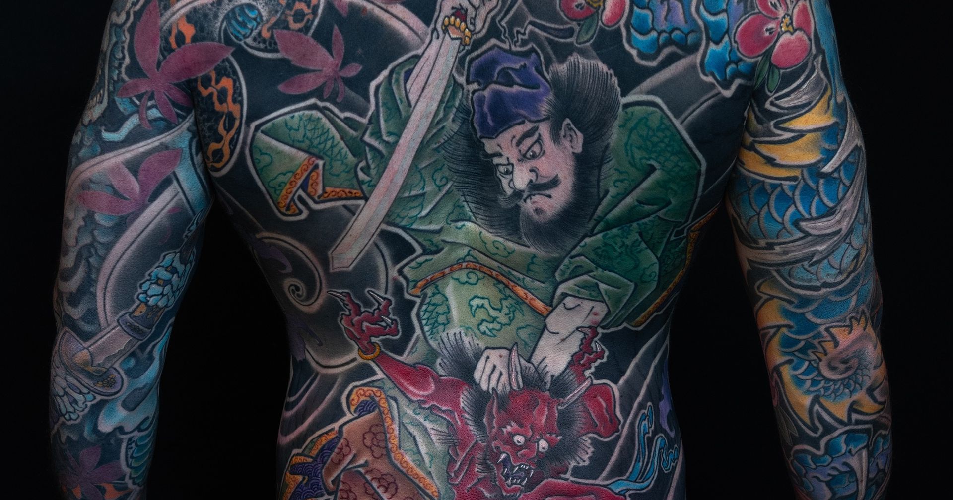 A full back Japanese tattoo of Shoki the Demon Queller by George Bardadim