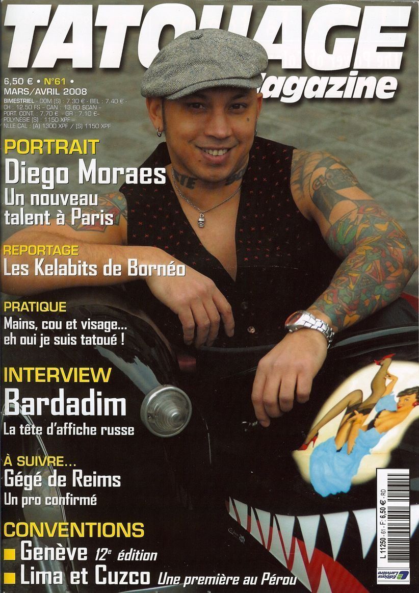 A tattooed man is on the cover of a magazine