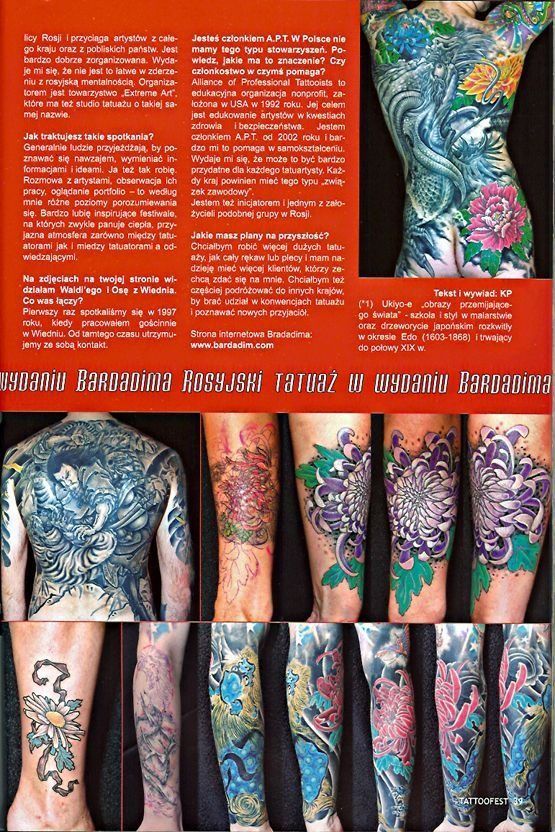A magazine with a lot of tattoos on a person 's body.