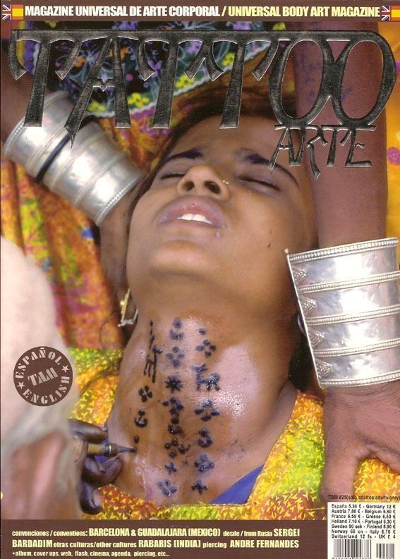 A woman with a tattoo on her neck is on the cover of a magazine