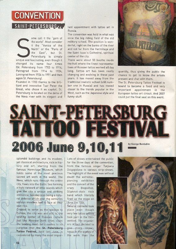 A newspaper article about the saint petersburg tattoo festival