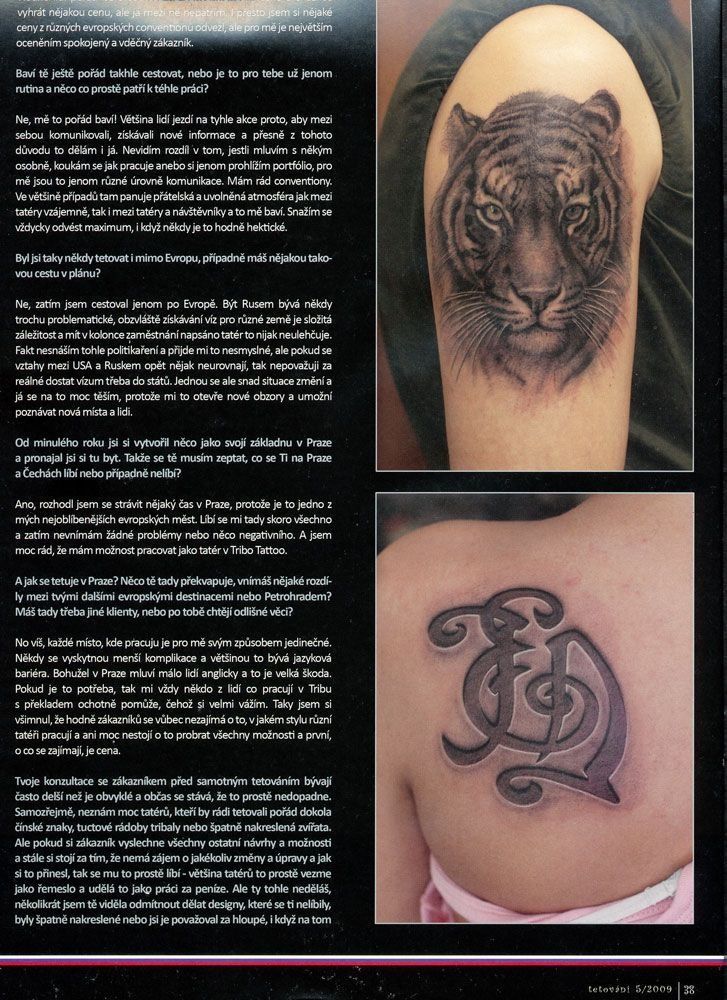 A woman has a tattoo of a tiger on her arm