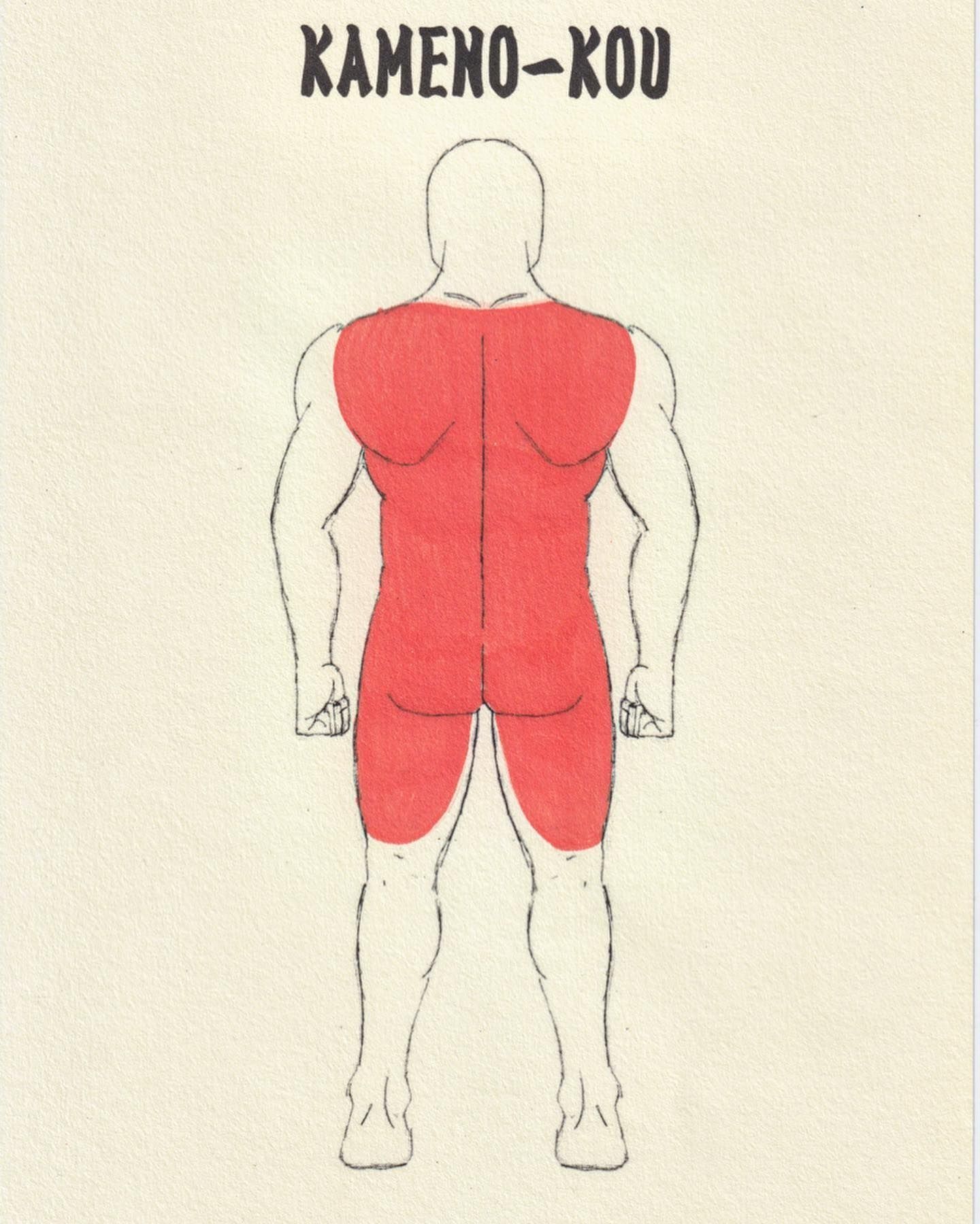 A drawing of a man with the word kameno-kou on it