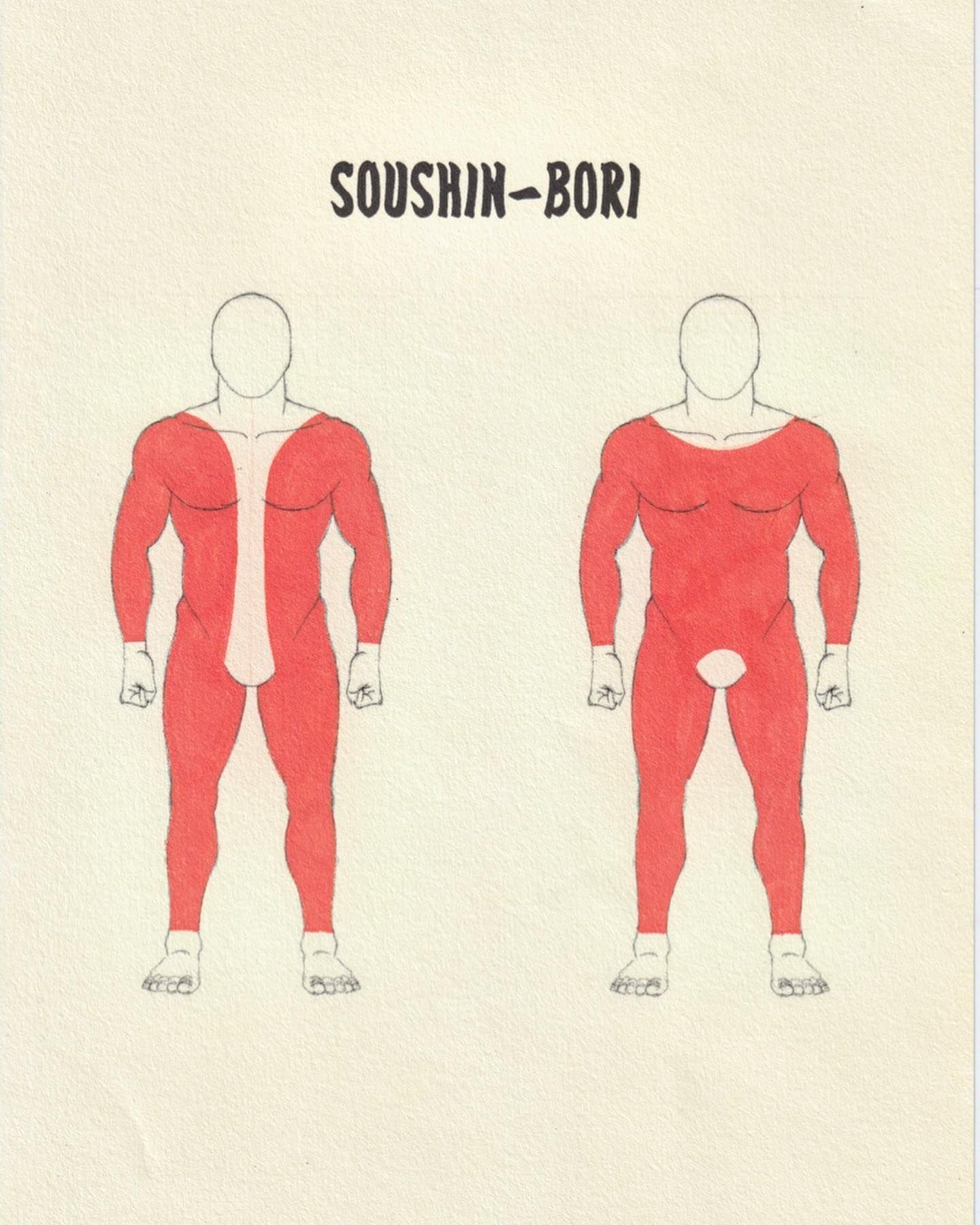 A drawing of a man with the word soushin-bori on it