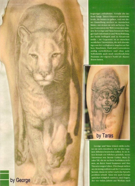 A tattoo of a cougar and a wolf by george