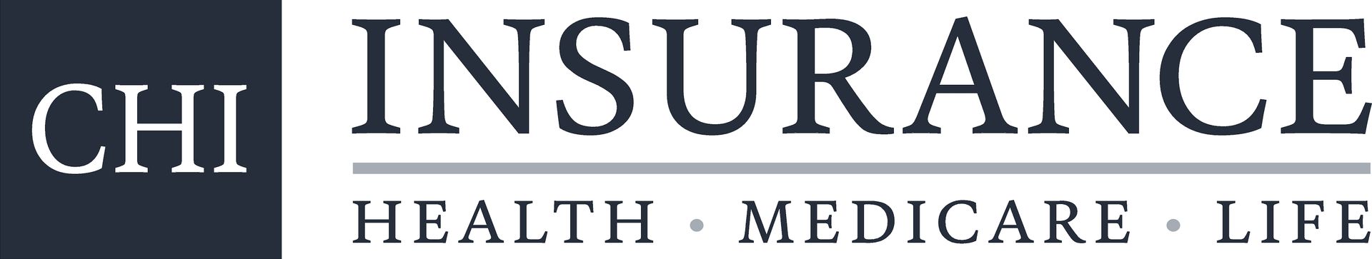 CHI Insurance logo: text on a dark background, "INSURANCE" with "HEALTH . MEDICARE . LIFE" below.