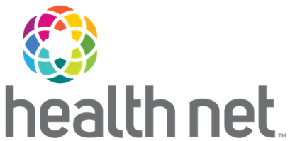 Health Net logo with colorful floral graphic and gray text.