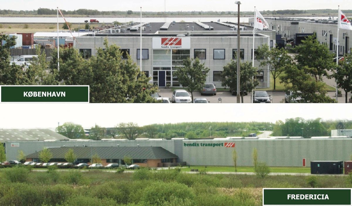 Split-view of two Nordic Transport Group office and warehouse facilities in Copenhagen and Fredericia, Denmark.