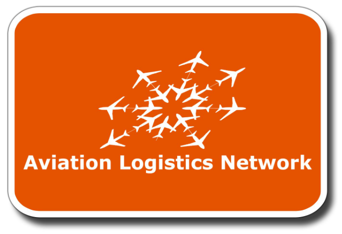 Orange rectangular logo featuring a circular pattern of white airplane silhouettes above the text 