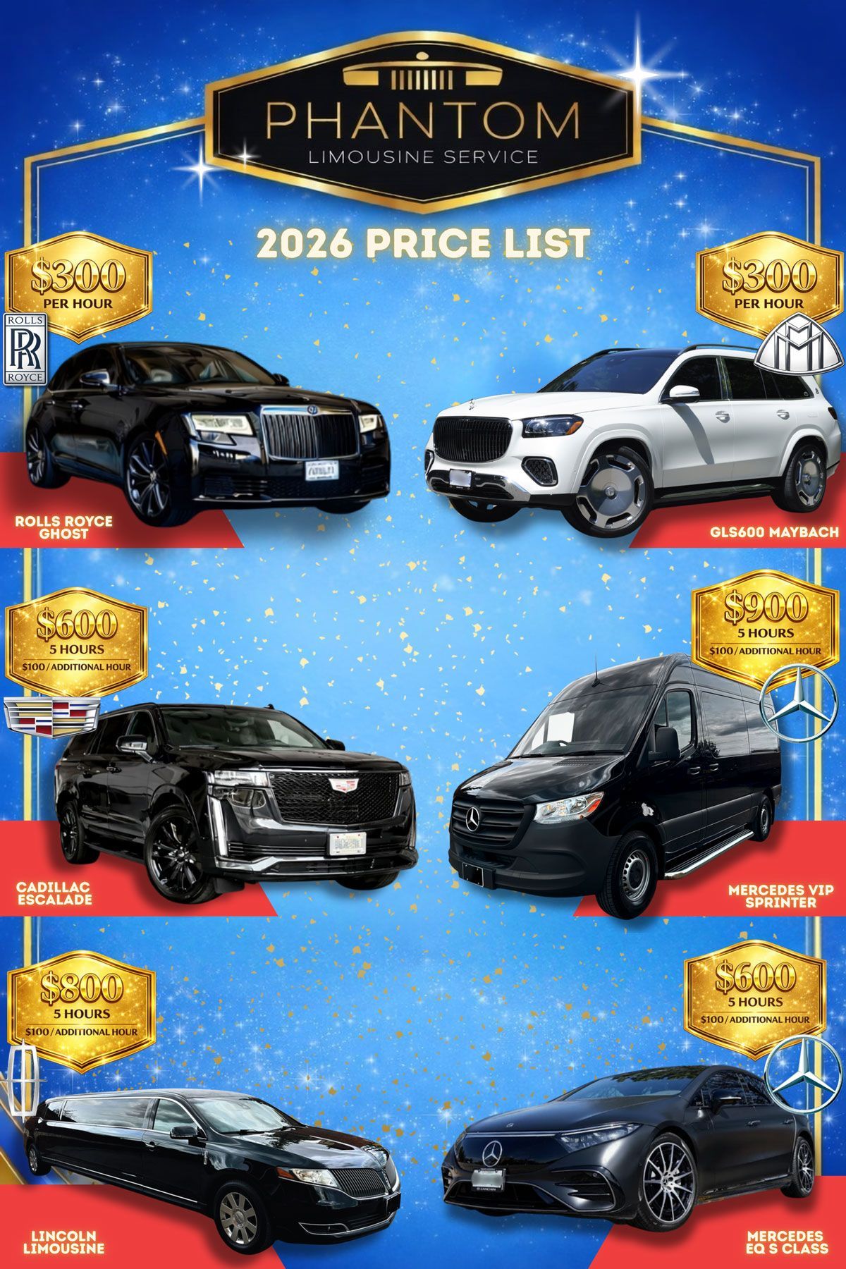 Phantom Limousine Service Price List
