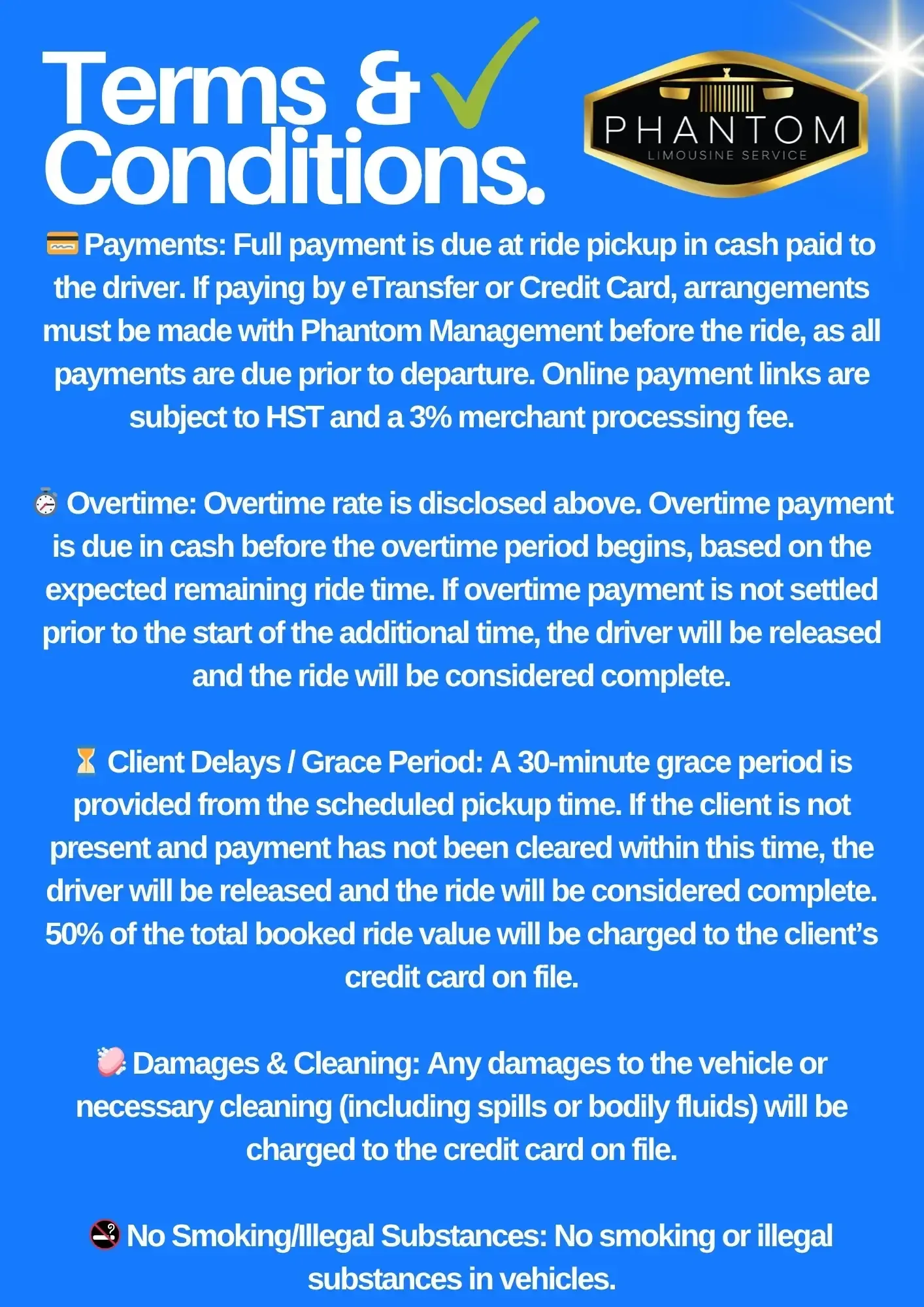 Phantom Limousine Terms & Conditions - Page 1