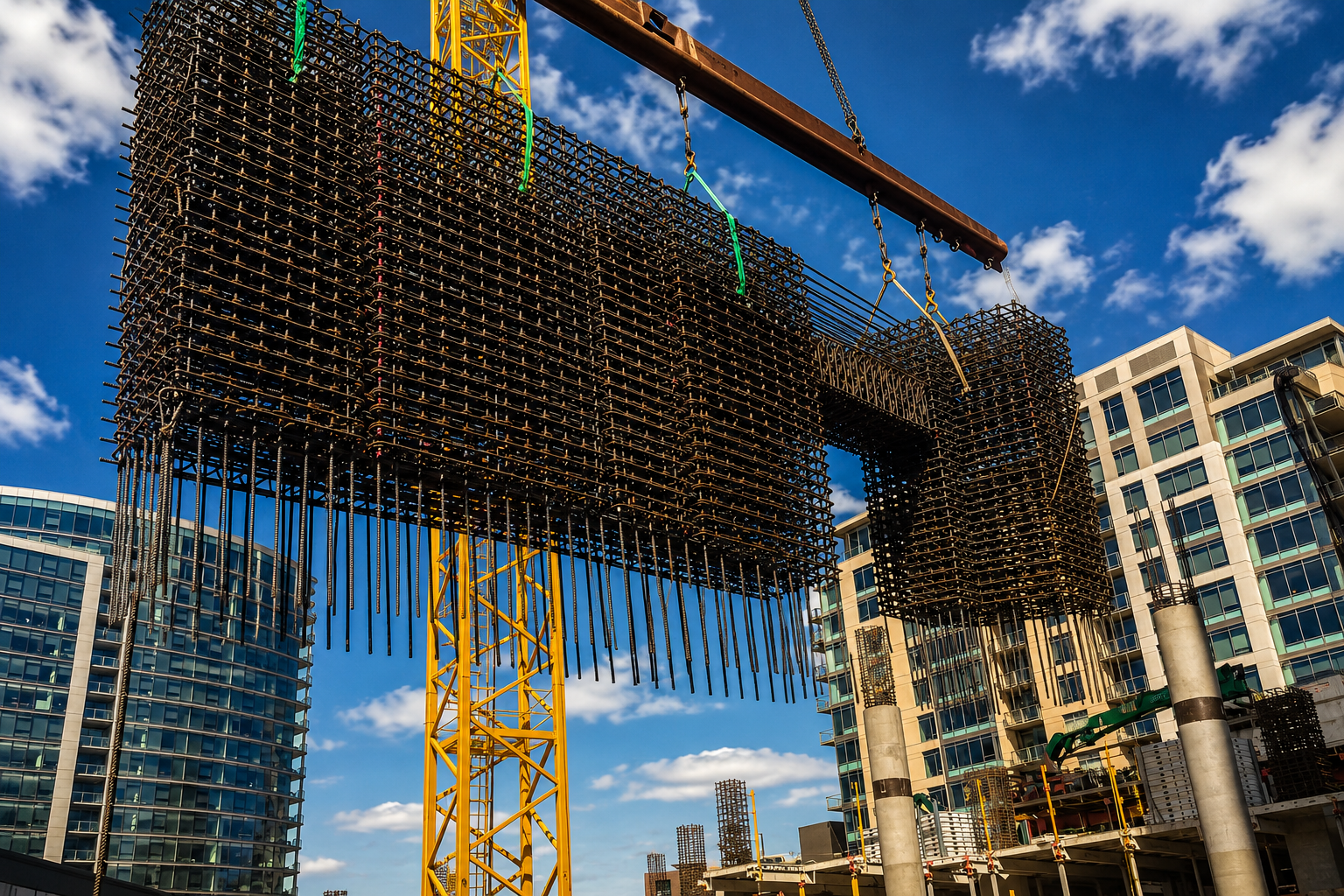 structural steel and rebar metal framework