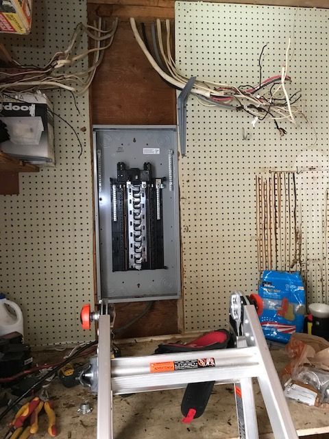 A ladder is sitting in front of a electrical box