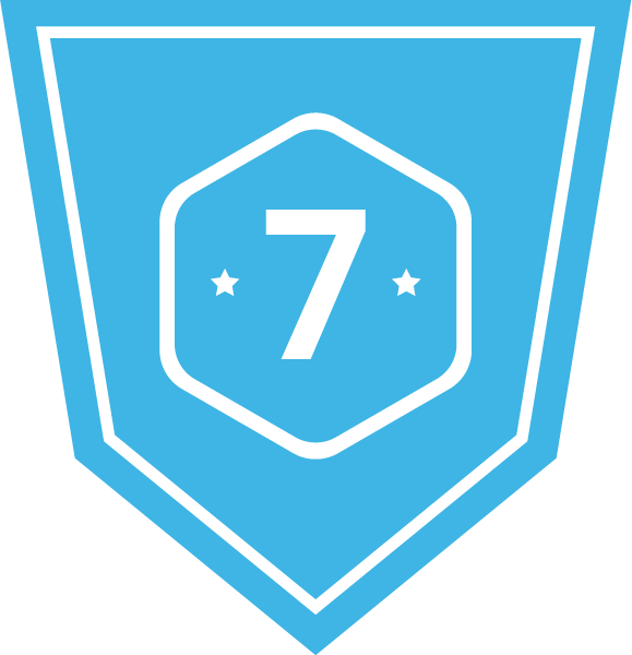 A blue shield with a white gear and a hard hat on it