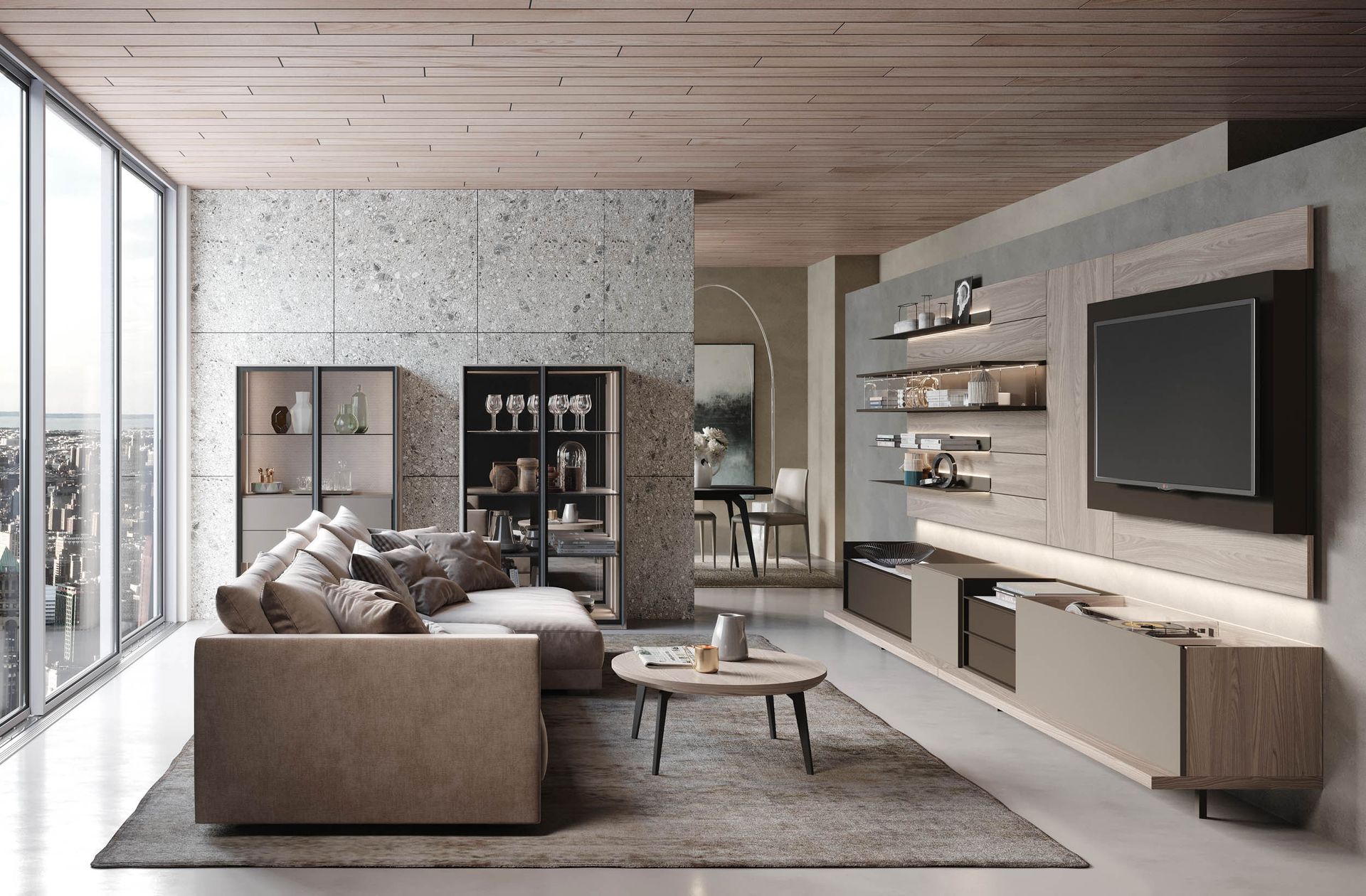 soggiorno ASTOR MOBILI in laccato e legno impiallacciato