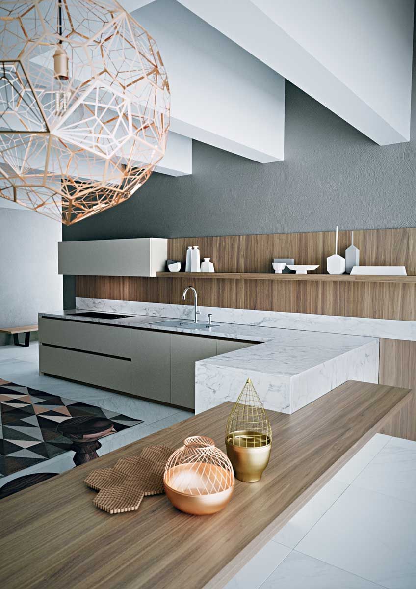 cucina DIBIESSE modello AREA 22 in laccato e legno impiallacciato.