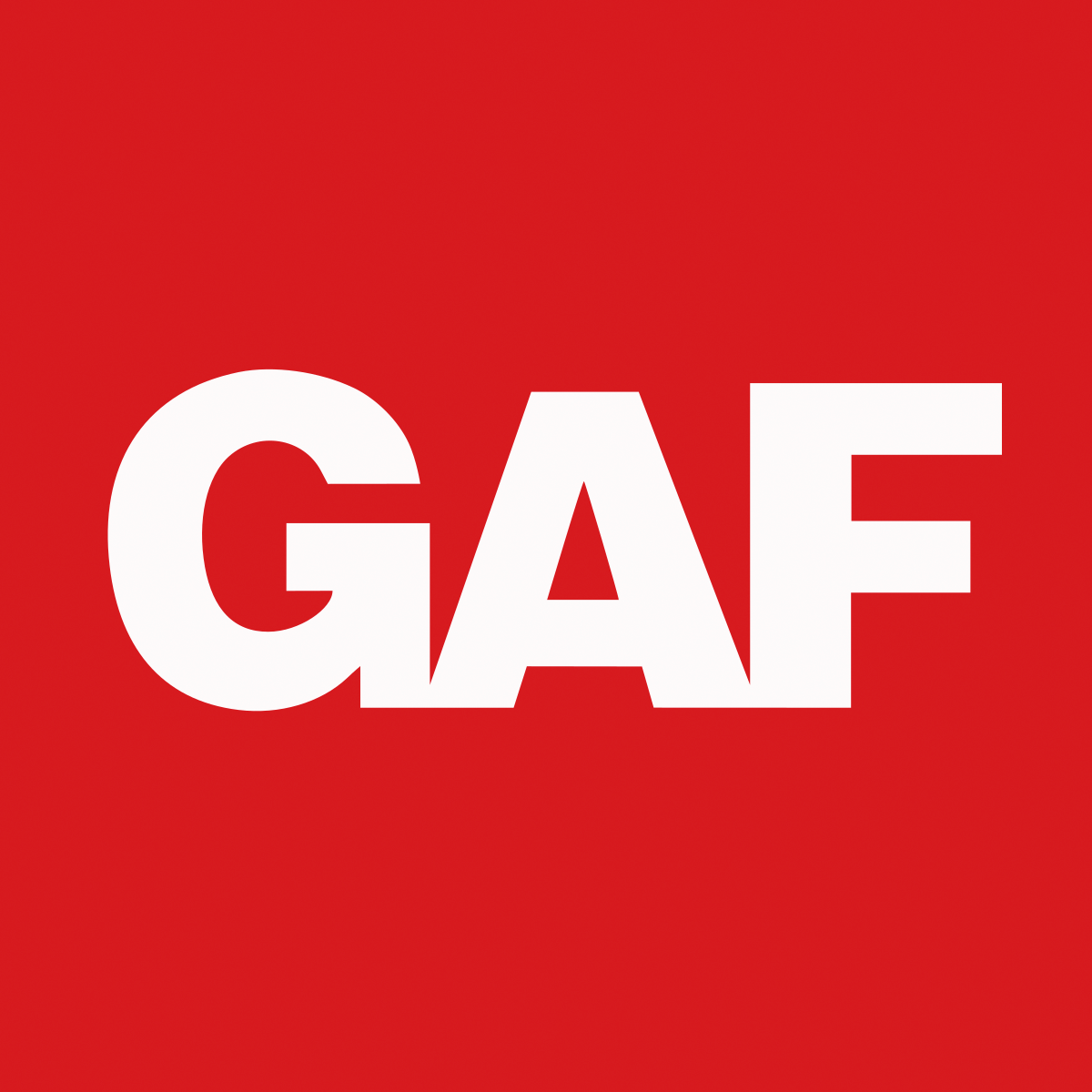 A red background with the word gaf in white letters