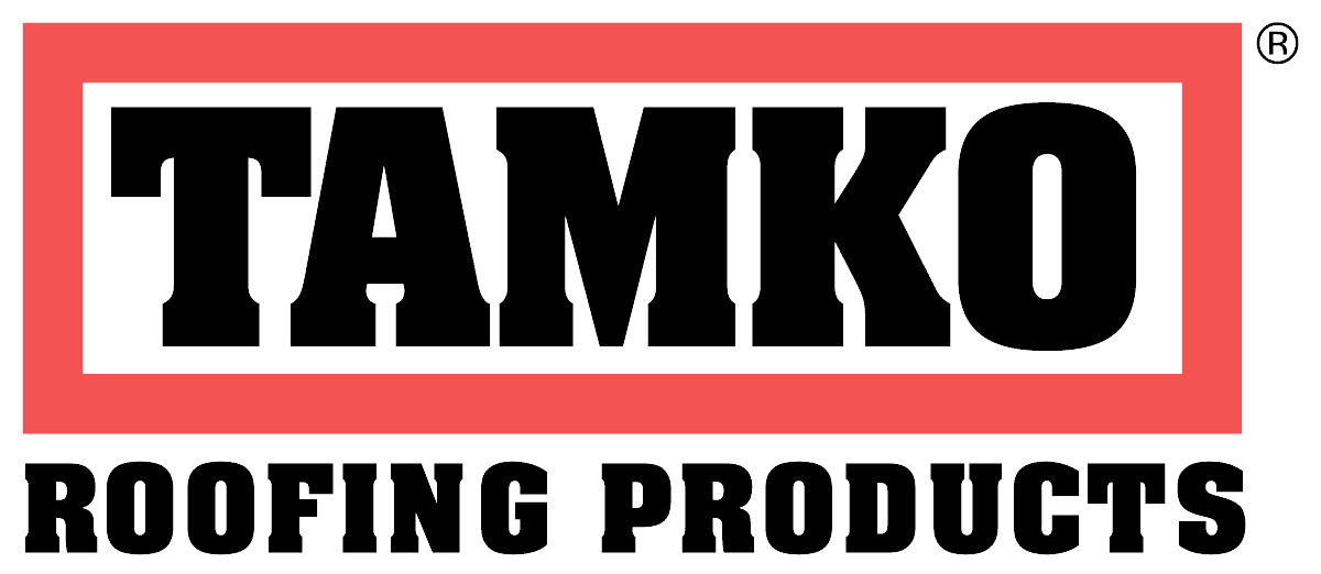 The logo for tamko roofing products is red and black