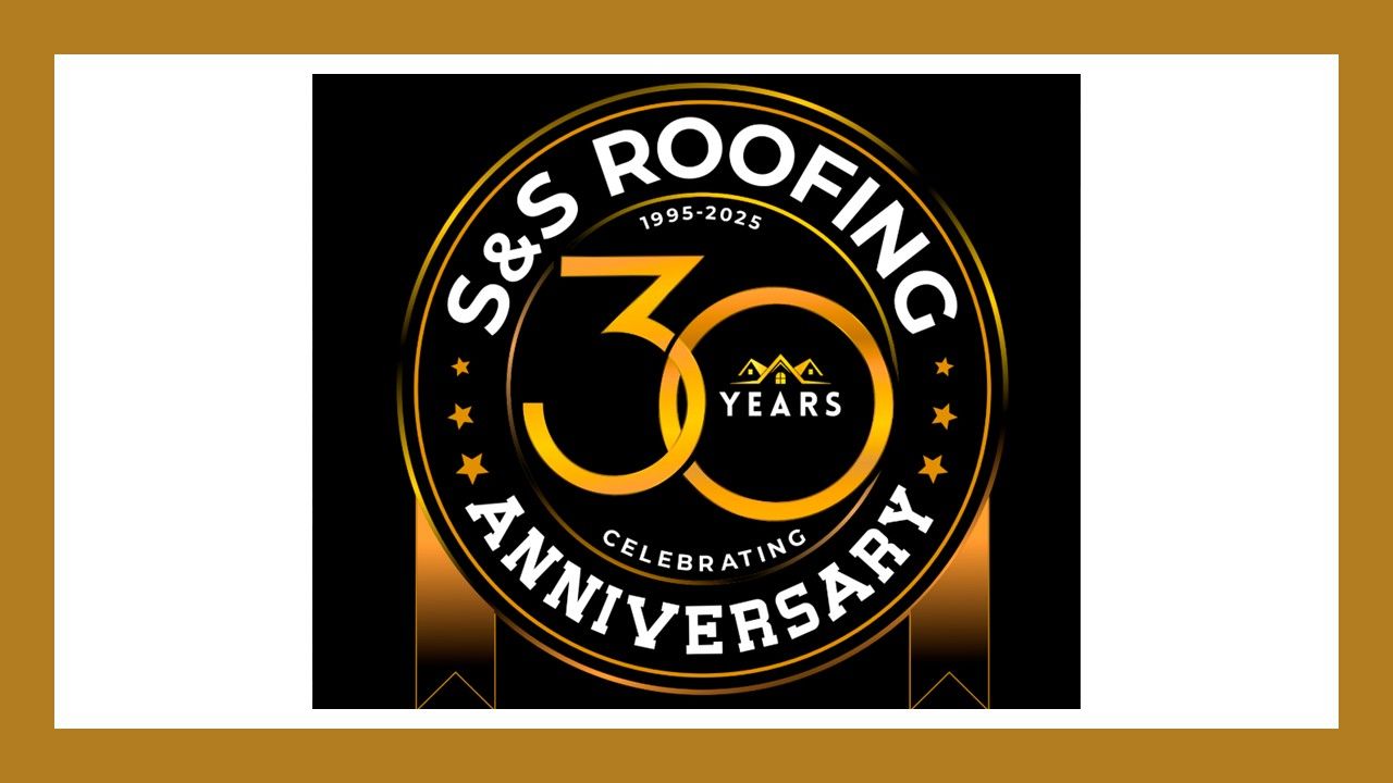A logo for s & s roofing celebrating 30 years