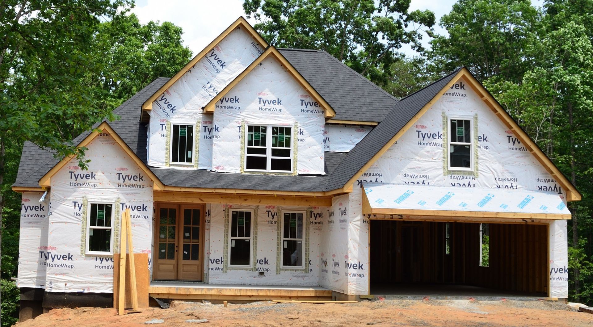 A house that is being built with styrofoam on it