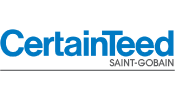 The logo for certainteed saint gobain is blue and white.