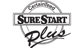 A black and white logo for sure start plus.