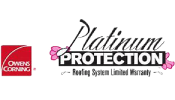 The logo for platinum protection is a roofing system limited warranty.