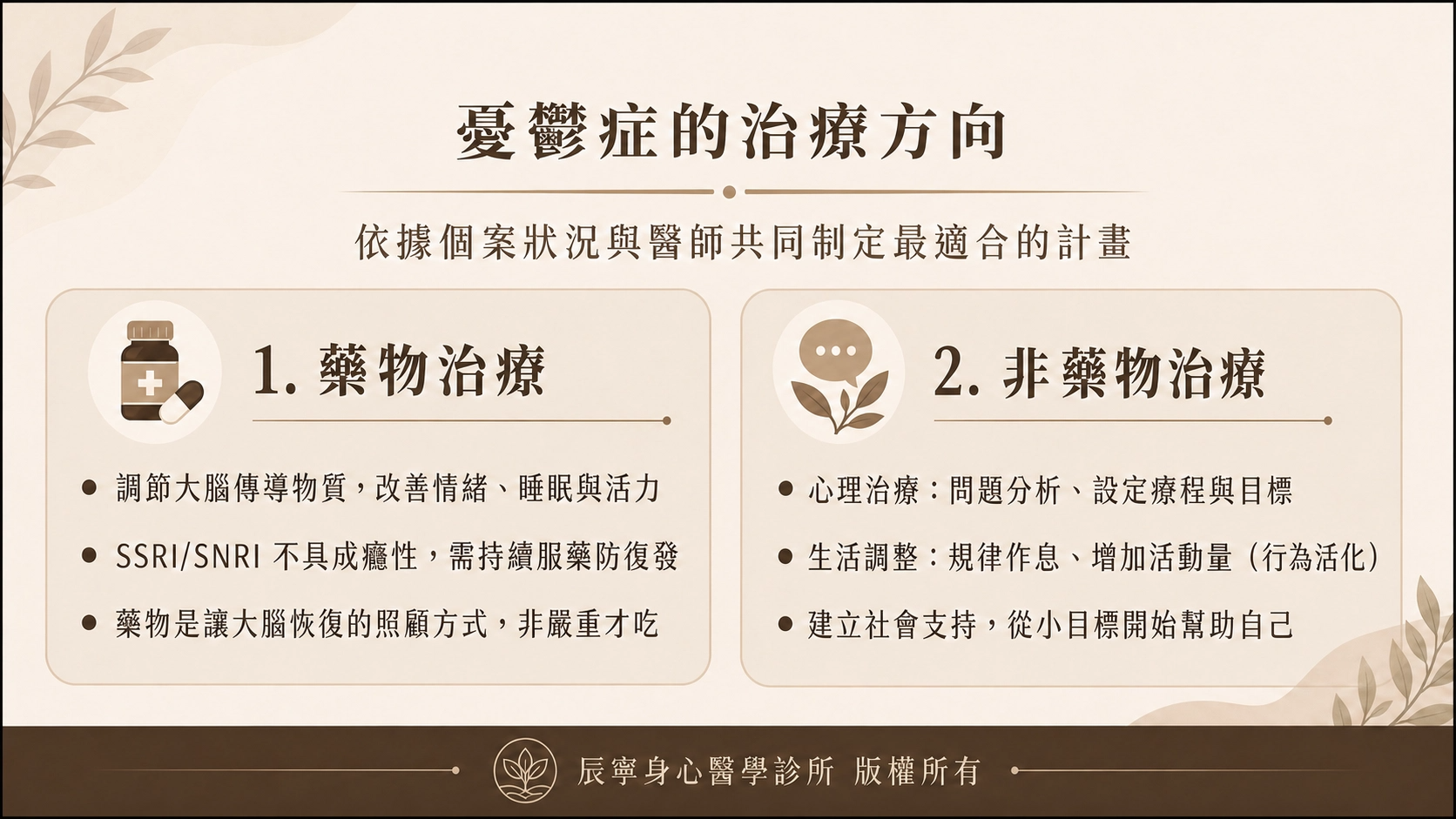 憂鬱症|治療|藥物治療|非藥物治療|心理諮商|心理治療|台北北投石牌明德身心科|辰寧身心醫學診所帶你一次了解
