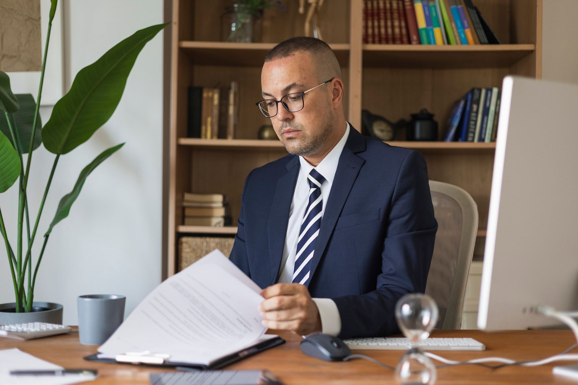 A lawyer is going through some documents.