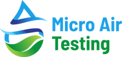 A logo for micro air testing with a blue and green swirl.