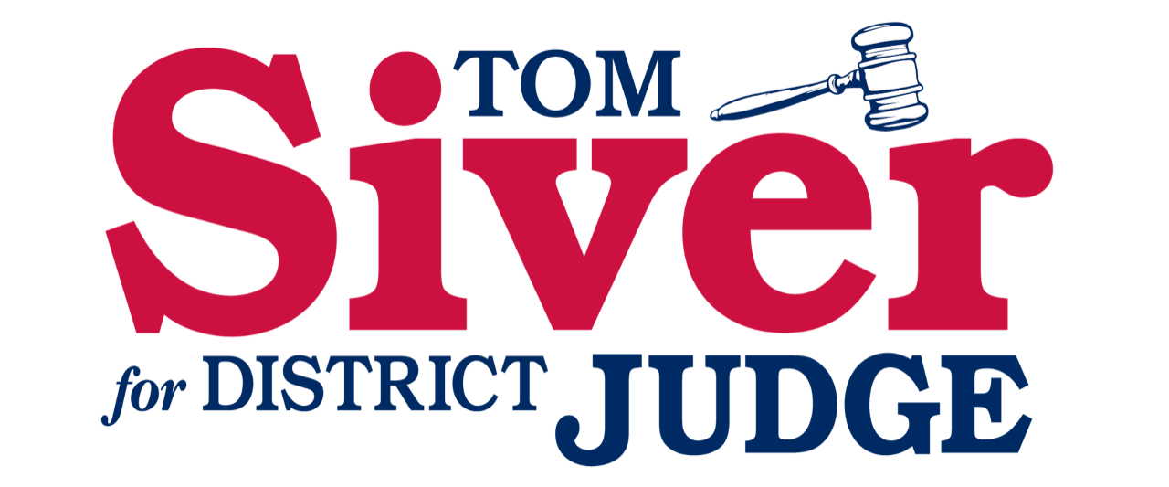 Tom Siver campaign logo for District Judge: red text 