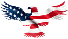 American flag design in the shape of a bald eagle in flight, with stars and stripes.