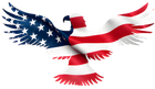 American flag design in the shape of a bald eagle in flight, with stars and stripes.