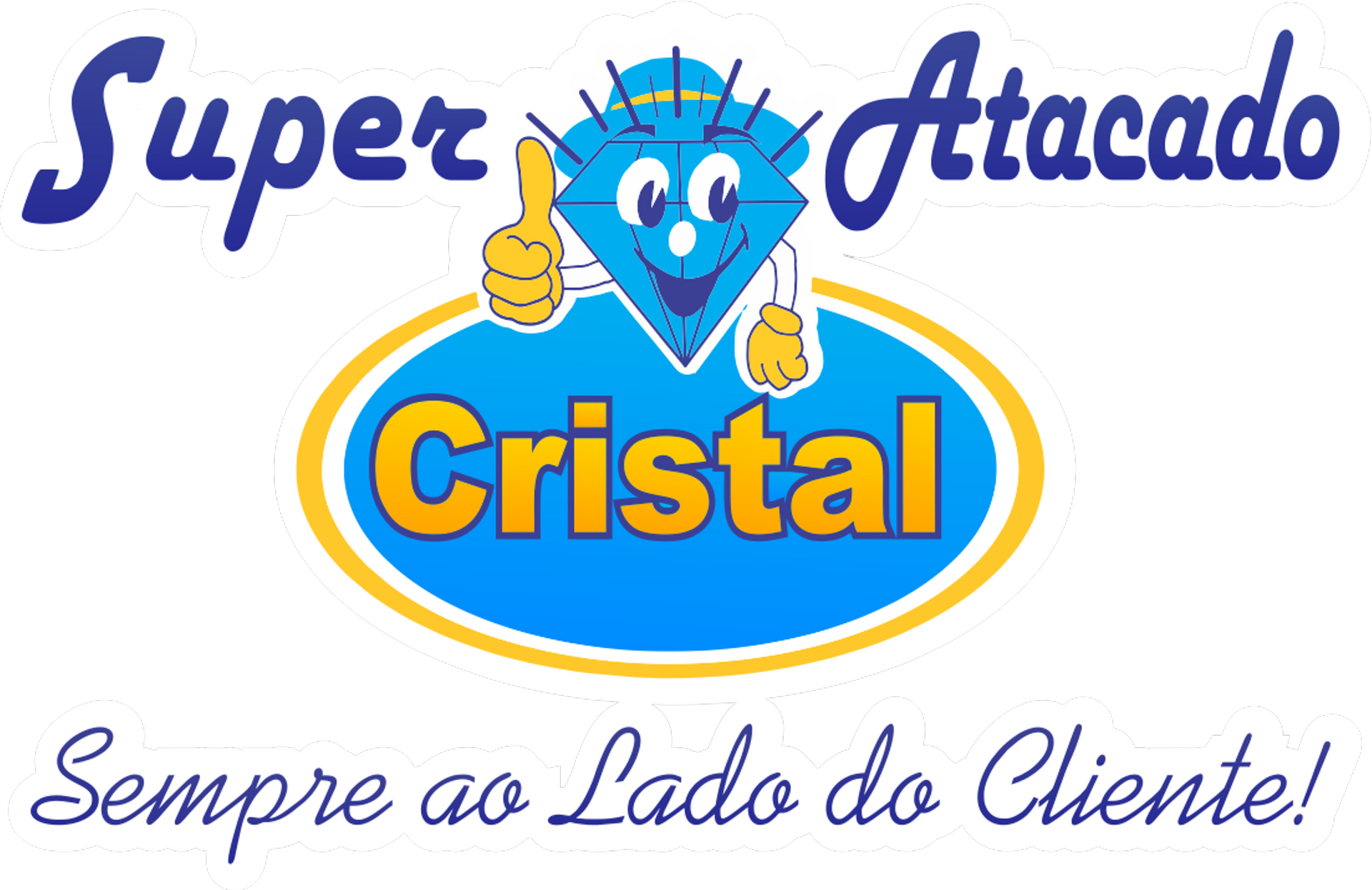 Logotipo do "Super Atacado Cristal", com o slogan "Sempre ao Lado".