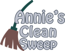 Logo for Annie’s Clean Sweep with a broom icon and gray lettering