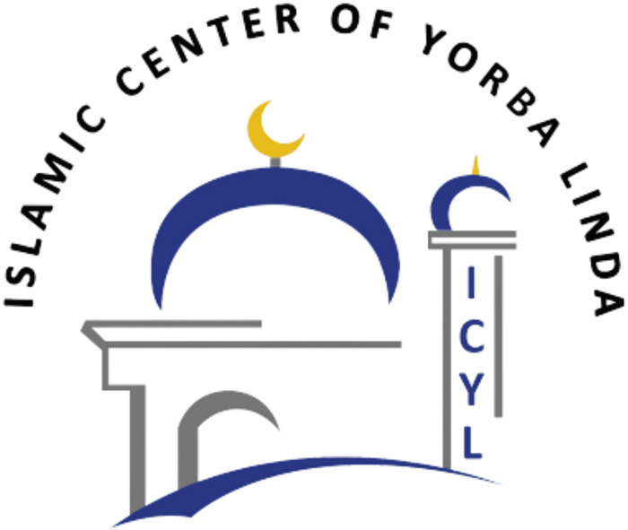 Logo of Islamic Center of Yorba Linda: mosque with crescent moon symbol, blue and grey.