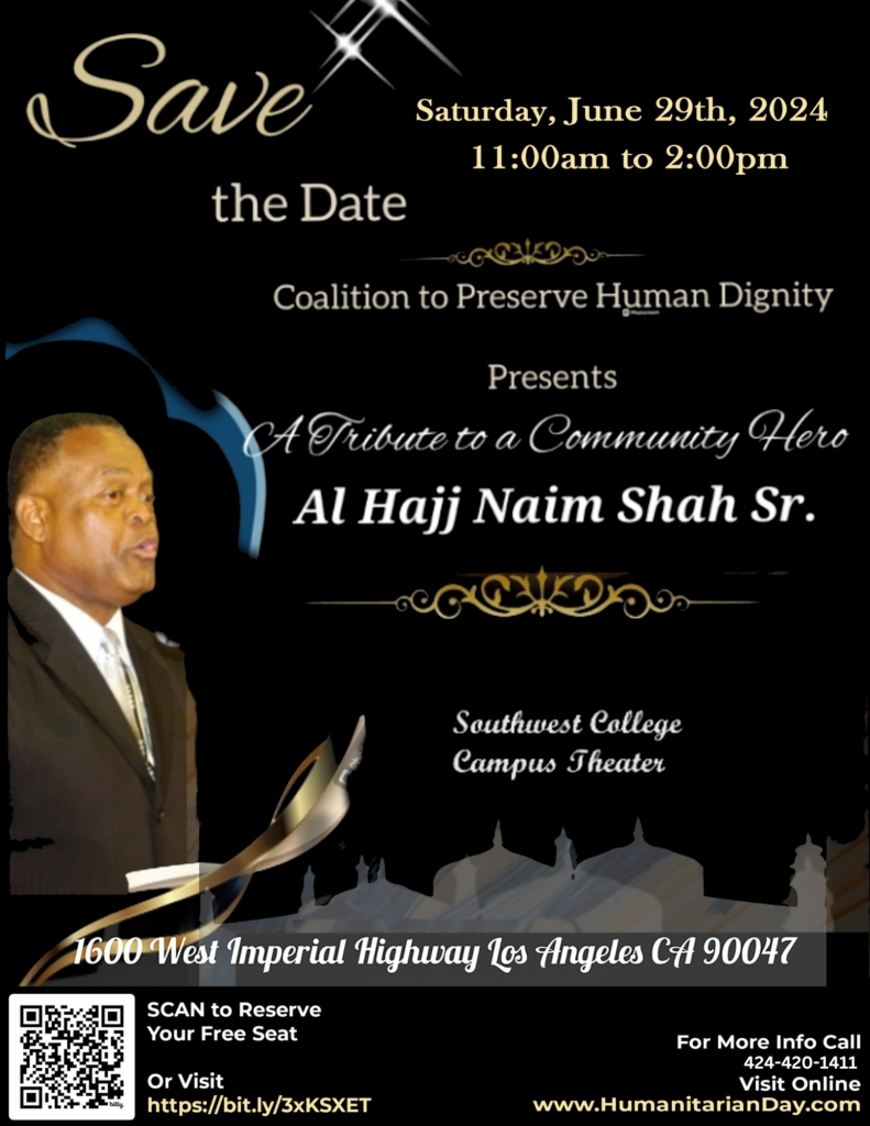 A save the date flyer for al hajj naim shah sr.