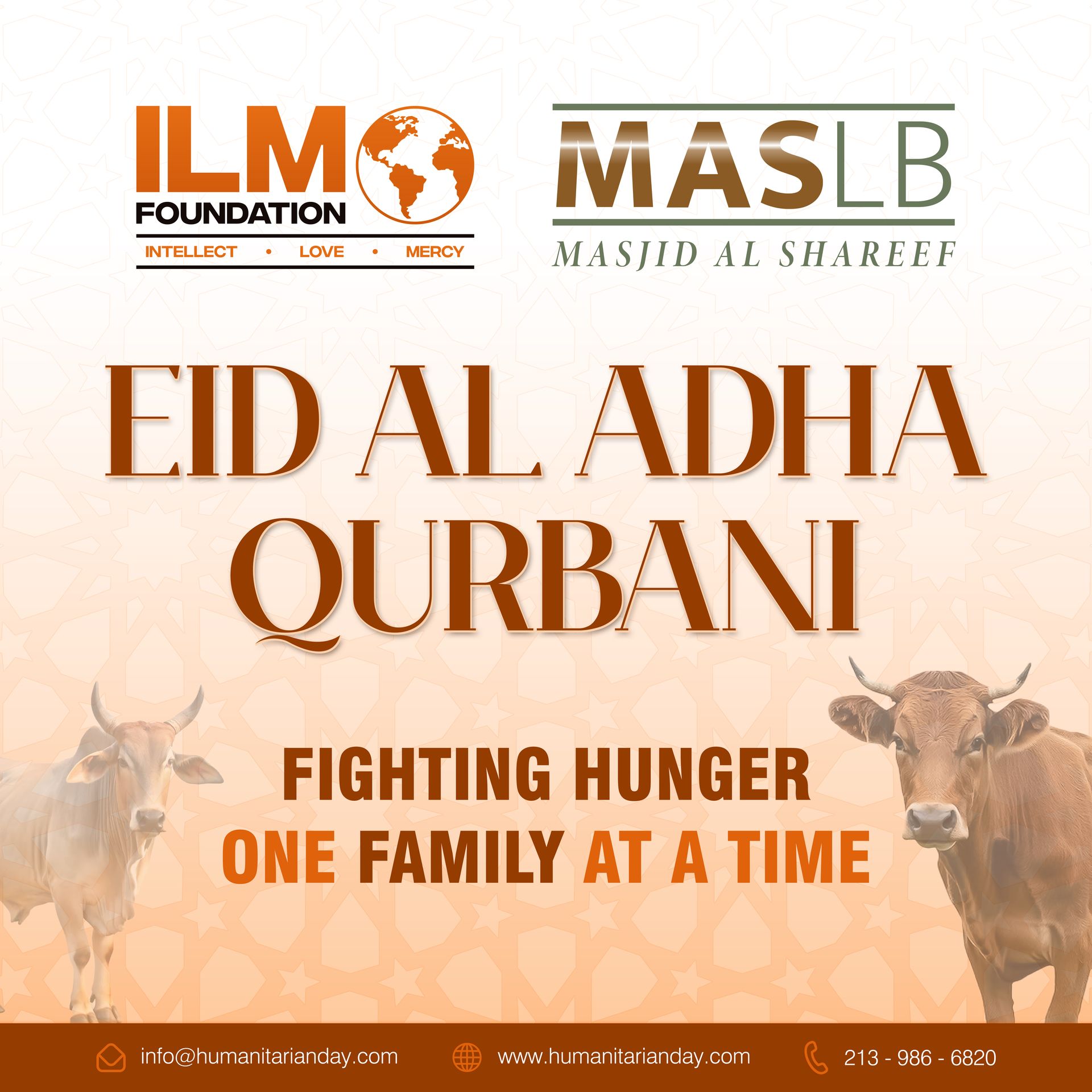 A poster for eid al adha qurbani fighting hunger one family at a time