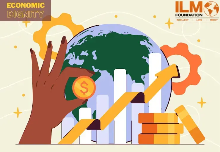 A hand is holding a dollar sign in front of a globe.