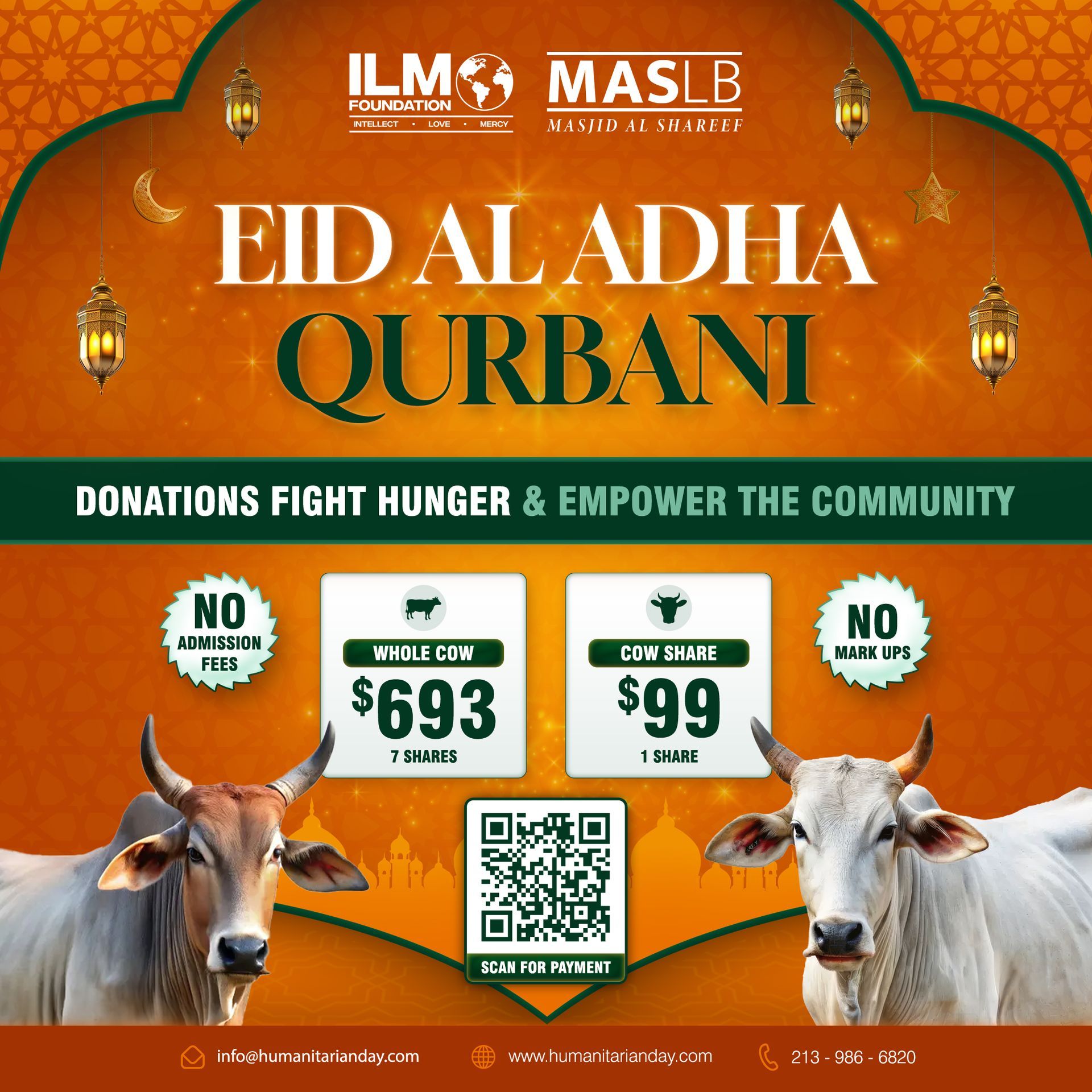 A poster for eid al adha qurbani fighting hunger one family at a time