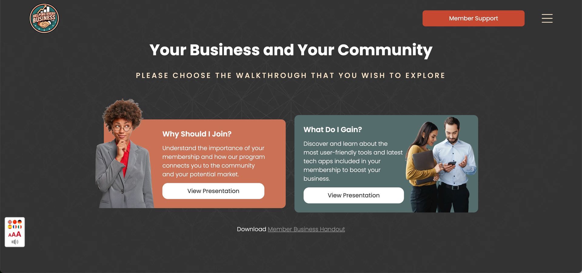 Website header titled 