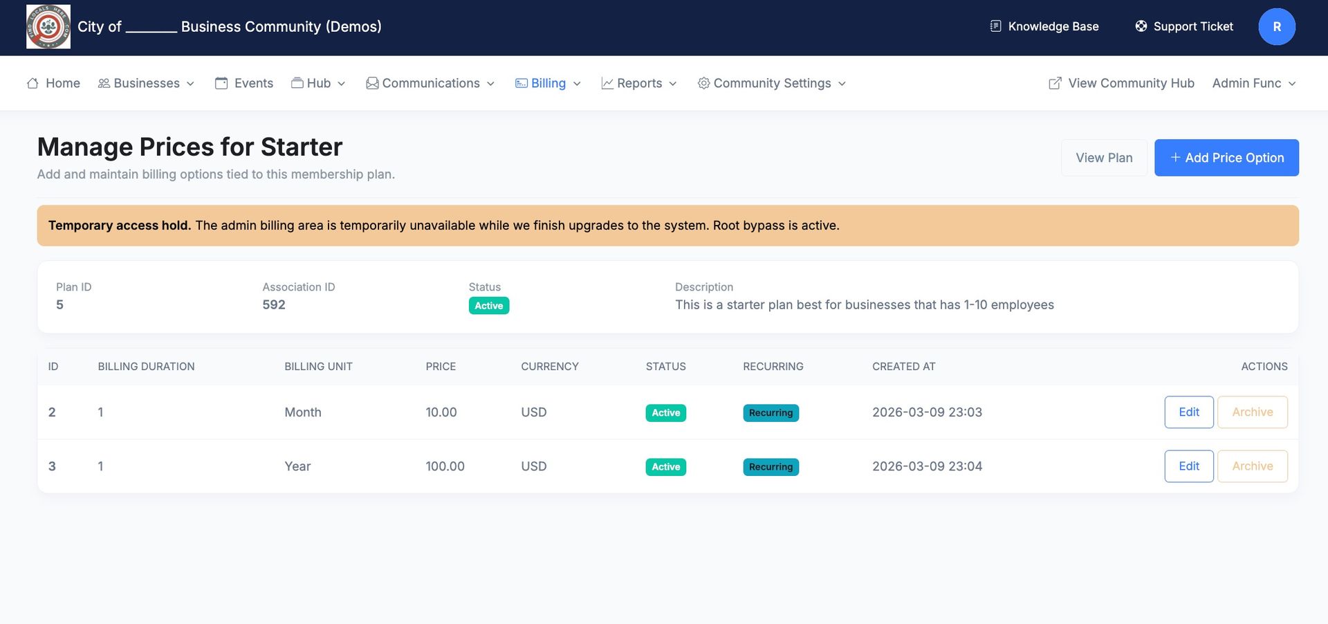 A web interface titled 