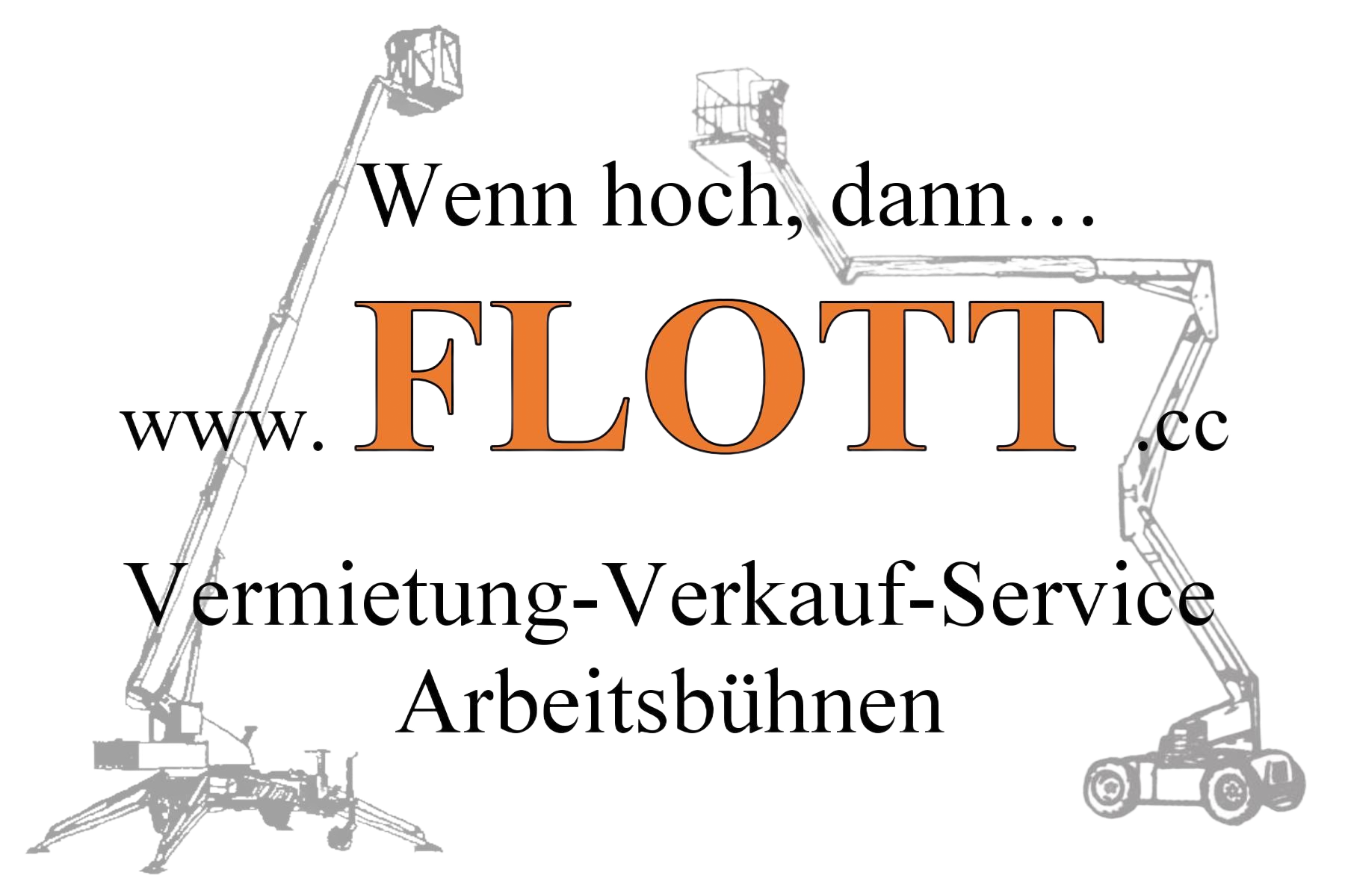 FLOTT in orangefarbenen Buchstaben auf weißem Hintergrund.